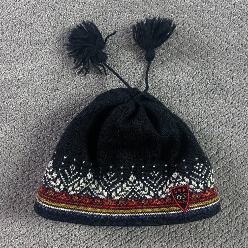 Vintage Dale of Norway Beanie Hat 2002 Salt Lake City USA Olympics Wool Black